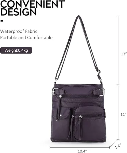 Vista 2 de Angel Kiss Bolsos cruzados para mujer de cuero lavado con múltiples bolsillos suaves y medianos