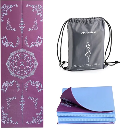 Vista 10 de Avoalre Tapete de yoga plegable, respetuoso con el medio ambiente, tapete de yoga de viaje de PVC plegable, tapete de yoga de doble cara
