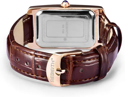 Vista 3 de carlien Reloj de cuarzo para mujer elegante reloj de vestir rectangular con correa de cuero y corona de zafiro
