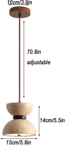 Vista 5 de Lámpara colgante de mármol con forma de reloj de arena nórdico, luz cálida de 3000 K, lámpara colgante colgante de travertino Wabi-Sabi, lámpara