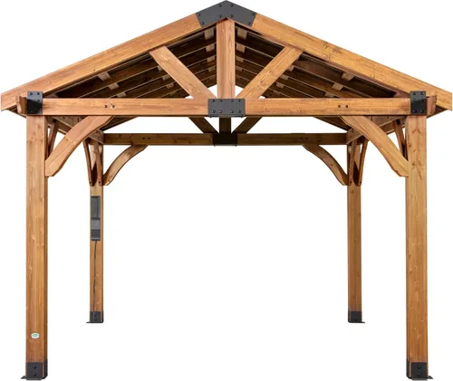 Vista 13 de Backyard Discovery Granada - Pabellón de madera de cedro para parrilla BBQ de 10' x 9' con techo rígido de acero galvanizado, barras superiores