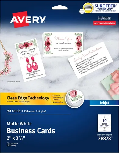 Vista 10 de Tarjetas de empresa, de Avery, bordes lisos, imprimibles, para impresoras de inyección, color blanco mate, Blanco