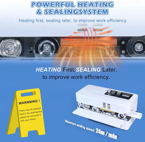 Vista 6 de Máquina automática de sellado continuo de bandas de bolsas, control digital de temperatura, velocidad ajustable, máquina selladora térmica