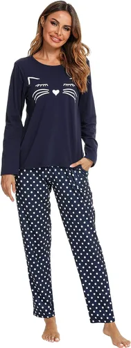 Vista 3 de Homimor Cotton Pajamas For Women, Long Sleeve Sleepwear with Long Pants, Cat Printed Pj Loungewear Sets, PJ Set for Women