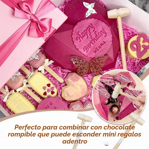 Vista 5 de Caffox Mini martillos de madera para chocolate, 30 mazos de madera pequeños para corazón de chocolate rompible, manualidades y accesorios de juego