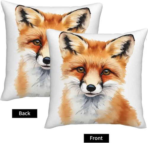 Vista 3 de Bay Fox - Fundas de almohada de 18 x 18 pulgadas, fundas de almohada cuadradas de lino de zorro de acuarela para sofá, dormitorio, sala de estar