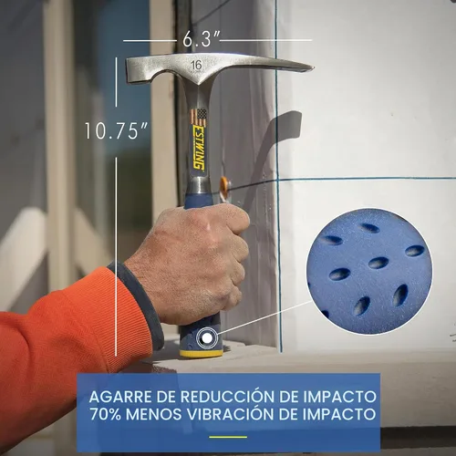 Vista 2 de Estwing Martillo de carpintero/albañil - Herramienta de albañil de 16 oz con construcción de acero forjado y mango con reducción de impacto
