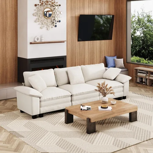 Vista 21 de Sofá seccional en forma de U de 123 pulgadas con cojines tipo nube, juego de sofá modular de asiento profundo con 5 asientos y 2 otomanos, brazos