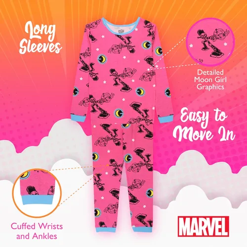 Vista 5 de Marvel Conjunto de pijama de superhéroe de algodón de 4 piezas para niñas, suave y lindo para niñas