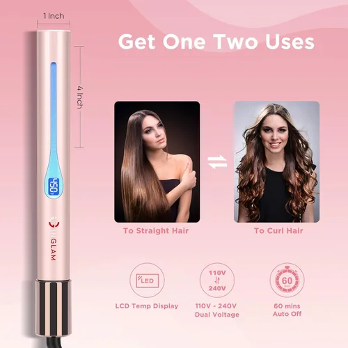 Vista 6 de IG INGLAM Plancha lisa para el cabello de titanio, rizador de pelo infrarrojo de 1 pulgada, plancha alisadora iónica negativa de voltaje dual con 11