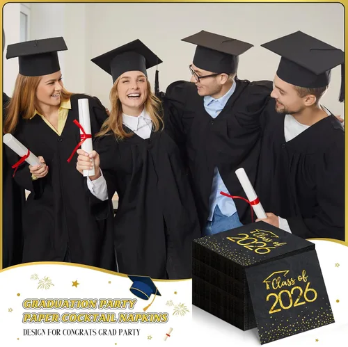 Vista 7 de 100 servilletas de graduación de clase 2026, servilletas desechables de papel de felicitación de graduación, toallas de mano cuadradas de papel