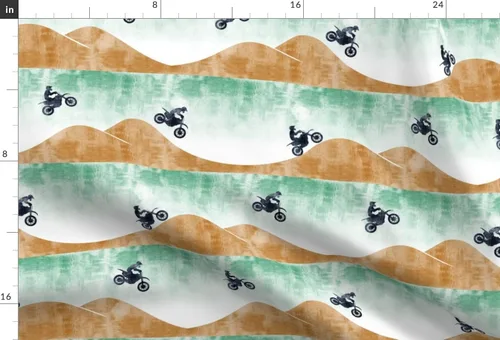 Vista 3 de Tela Spoonflower – Motocross Dirt Bike Verde Moda Grunge Motocicleta Impreso en Tela de Gasa por The Yard – Costura Moda Vestidos Decoración
