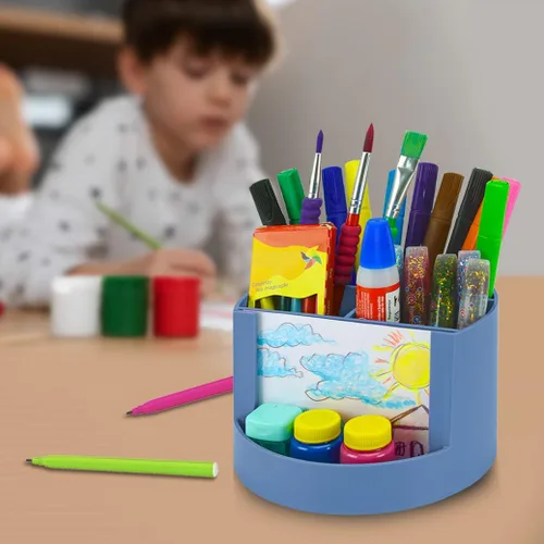 Vista 7 de Acrimet Organizador de escritorio compacto, 4 ranuras espaciosas, soporte redondo para lápices y accesorios con ranura para fotos, ideal