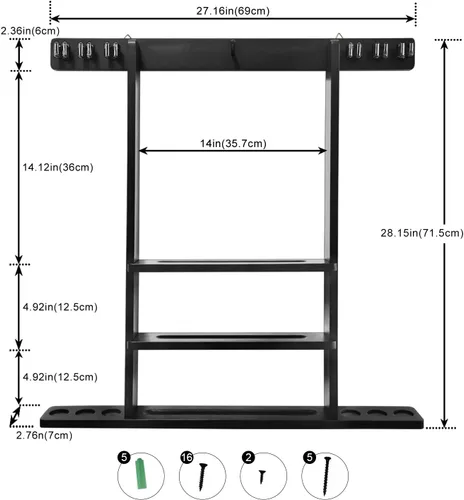 Vista 4 de Soporte para palos de billar de madera maciza, soportes para tacos de billar para accesorios de billar para sala de juegos, bar, (negro)
