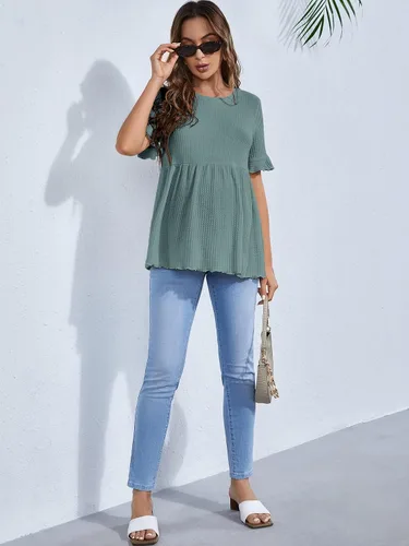 Vista 5 de Floerns Camiseta de maternidad casual de manga corta con dobladillo con volantes para mujer