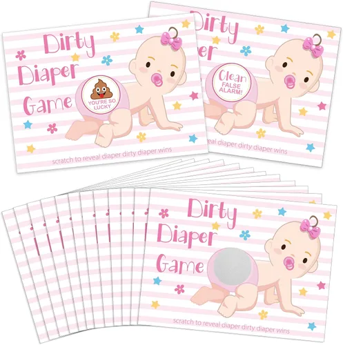 Vista 8 de Geyee 60 Piezas Juego de Raspar para Baby Shower Tarjetas de Rifa Divertidas Juegos de Fiesta de Baby Shower Decoraciones Actividad Linda para Rosa