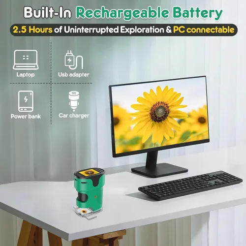 Vista 8 de Microscopio portátil 1000X para niños, pantalla 4K de 2.0 pulgadas, mini microscopios digitales de bolsillo recargable, kit de diapositivas