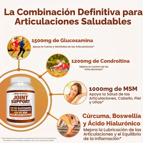 Vista 3 de Arazo Nutrition Glucosamina Condroitina Cúrcuma MSM Boswellia - Suplemento para el alivio de las articulaciones 60 cápsulas para huesos, espalda