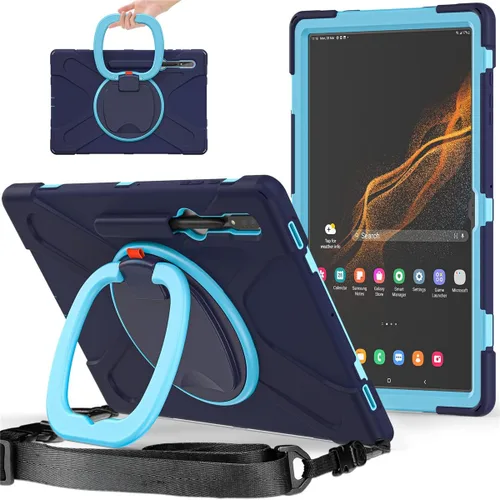 Vista 32 de Funda de rotación 360 para Galaxy S8 Ultra de 14.6 pulgadas, funda resistente con anillo giratorio, correa de transporte para hombro, correa de Negro