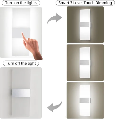 Vista 6 de MEHIDFY Juego de 2 apliques de pared, lámpara de pared regulable con control táctil, apliques de pared LED recargables, luces de pared a