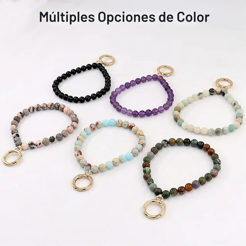 Vista 2 de Llavero de muñeca con cuentas, pulsera de piedra natural para mujer, amazonita