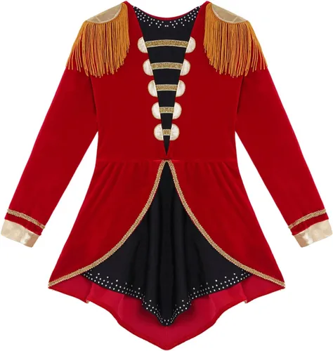 Vista 3 de Disfraz de Majorette de Tambor para Niñas y Niñas, Disfraz de Circo Ringmaster de Halloween de manga larga con borlas