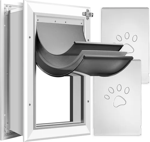 Vista 9 de [Petoasis] Puerta para perros de servicio pesado de 3 solapas, marco de aleación de aluminio a prueba de óxido, puerta para perros de clima extremo