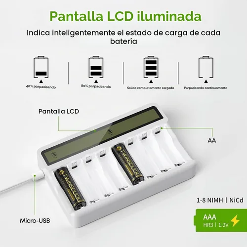 Vista 6 de Cargador de Batería de 8 Bahías AA AAA con Pantalla LCD para Baterías NiMH