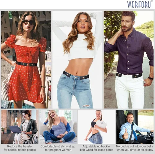 Vista 6 de Sin hebilla cinturón elástico para mujeres hombres cinturón de cintura de hasta 72 pulgadas para jeans