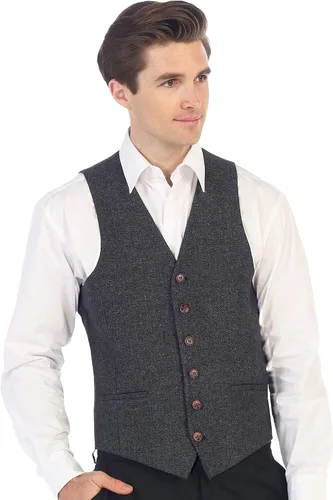 Vista 2 de Gioberti Chaleco de tweed formal de 6 botones para hombres