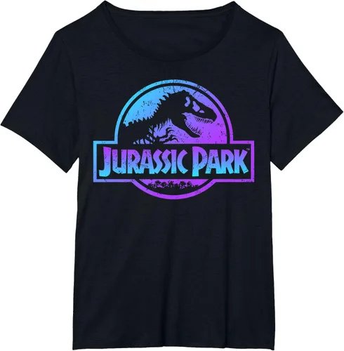 Vista 38 de Jurassic Park Camiseta de manga corta con logotipo Fossil azul y morado Negro