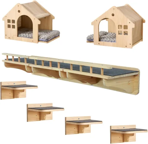 Vista 11 de SHENGOCASE Escalones para gatos montados en la pared de madera maciza de 6.7 x 7.5 pulgadas, muebles de pared para gatos, estantes y escaleras