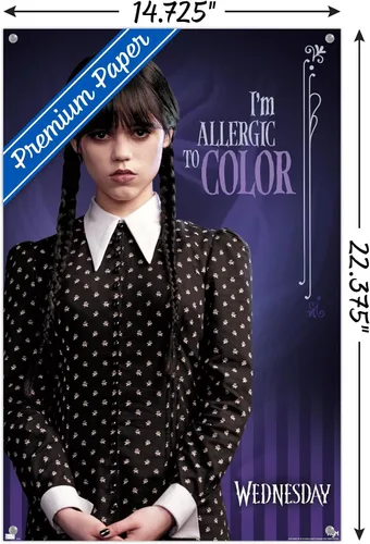 Vista 3 de Trends International Wednesday - Póster de pared con texto en inglés "I'm Allergic To Color", 14.72 x 22.37 pulgadas, paquete de póster premium