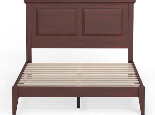 Vista 4 de Cama de plataforma de madera maciza estilo cabaña en tamaño matrimonial - Cereza clásica