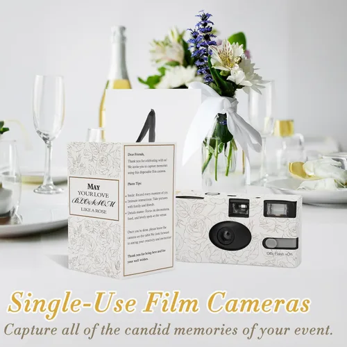 Vista 7 de Paquete de 12 cámaras desechables a granel para bodas, Golden Rose - Cámara desechable de película de 1.378 in con flash, ISO 400 17 exposiciones