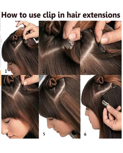 Vista 6 de Extensiones de cabello con clip Ubetta de cabello humano real, extensiones de cabello negro azabache con clip, 7 piezas, 70 g, extensiones