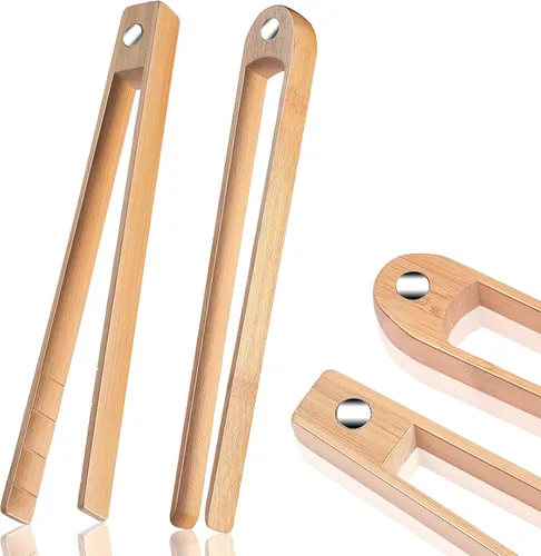 Vista 8 de Patelai 2 pinzas para tostadoras de madera de 8.7 pulgadas con imán magnético de bambú tostada de madera de bambú natural, accesorios de utensilios
