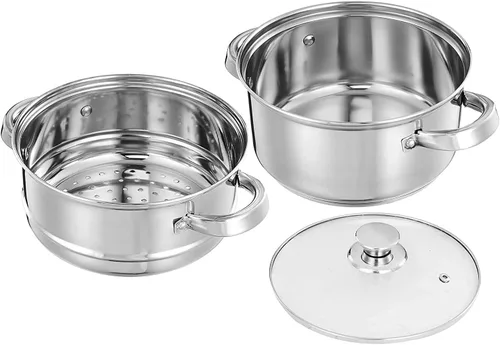 Vista 2 de Olla de vapor de 3.0 cuartos para cocinar, ollas de vapor de 2 niveles con tapa para cocinar verduras, mariscos, sopas, alimentos y pastas