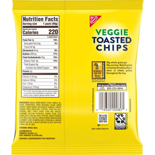 Vista 2 de Nabisco Veggie Chips de trigo integral de grano entero, galletas de trigo integral, paquetes de bocadillos de 60 a 1.75 onzas