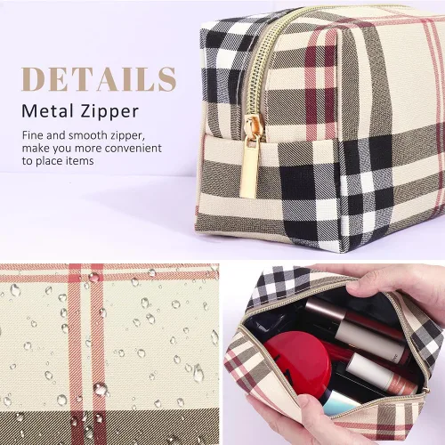 Vista 5 de MAANGE Bolsa de maquillaje pequeña de 2 piezas, Caqui
