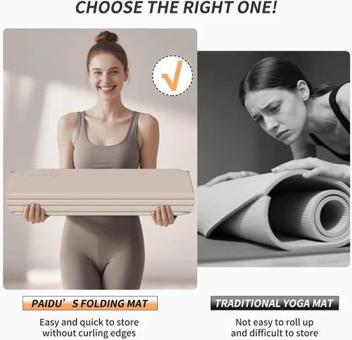 Vista 6 de PAIDU Esterilla de yoga plegable para fitness, extra gruesa de 2/5 pulgadas (0.394 in) TPE antideslizante certificado SGS 75 x 26 pulgadas extra