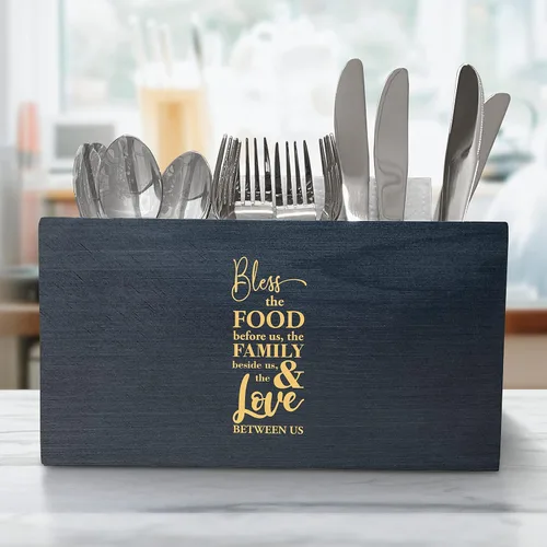 Vista 16 de Organizador de utensilios de cocina con cita familiar, organizador de utensilios de madera para cocina, caja organizadora de utensilios de cocina
