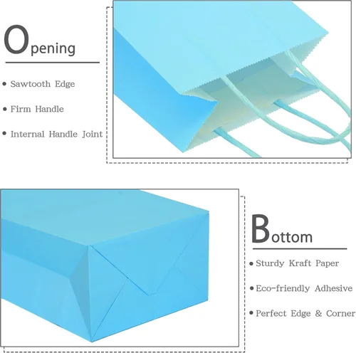 Vista 4 de AZOWA Bolsas de regalo de color azul claro, mini bolsas de papel kraft con asas para recuerdos de fiesta (4 x 2.4 x 6 pulgadas, azul, 12 unidades)