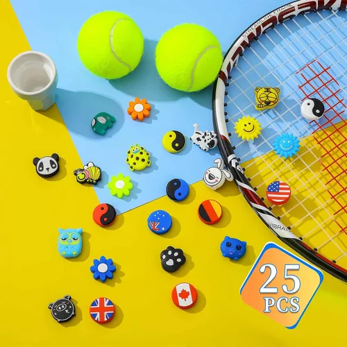Vista 4 de Chalyna 25 piezas de raqueta de tenis amortiguadores de vibraciones de dibujos animados de silicona para raqueta de tenis, raquetball