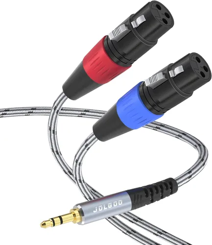 Vista 9 de JOLGOO Cable de conexión estéreo TRS de 0.138 in a doble XLR macho Pro, cable TRS estéreo de 1/8 pulgadas a 2 XLR macho en Y, cable de micrófono