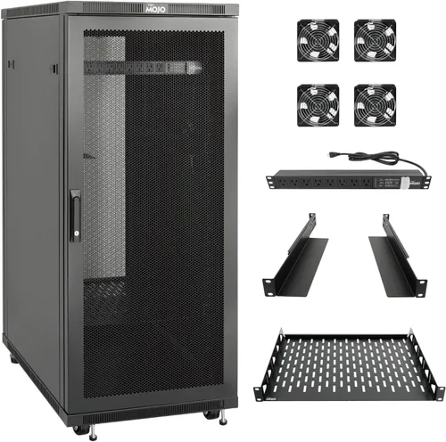 Vista 10 de Tecmojo Gabinete de rack de red, estante de servidor de 27U, profundidad de 23.6 pulgadas, soporta hasta 1800 libras, gabinete con cerradura