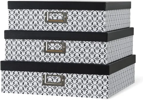 Vista 9 de Soul & Lane Cajas de almacenamiento decorativas de cartón con tapas para decoración del hogar, juego de 3 cajas de almacenamiento de fotos anidables