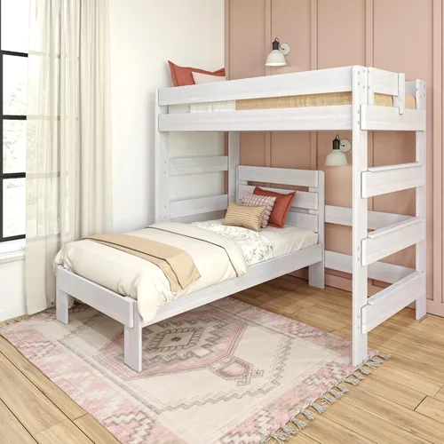 Vista 10 de Max & Lily Litera moderna de granja, marco de cama individual sobre matrimonial en forma de L para niños, madera flotante