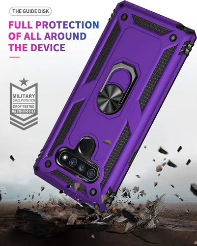 Vista 6 de Funda compatible con LG Stylo 6, con protector de pantalla HD, funda protectora de grado militar con anillo de metal giratorio de 360 grados, funda