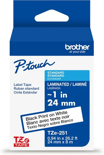 Vista 35 de Brother - Cinta laminada Negro sobre Amarillo, 24 mm Empaquetado al menudeo, Negro sobre blanco